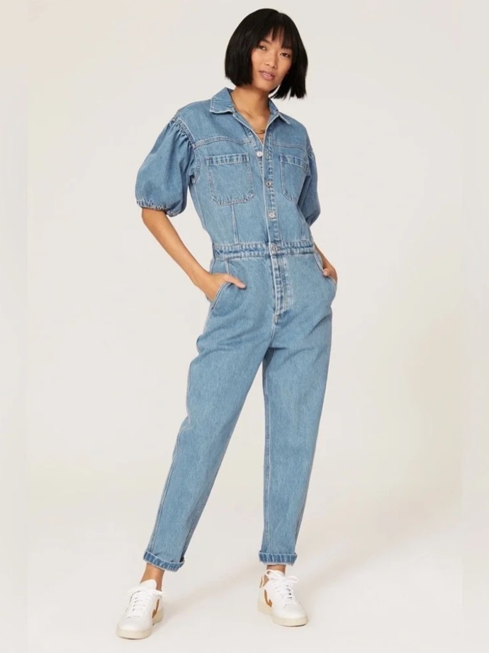 Scotch & Soda Denim Jean Jumpsuit Pants w/ Puff Sleeves and Pockets - Size: 2